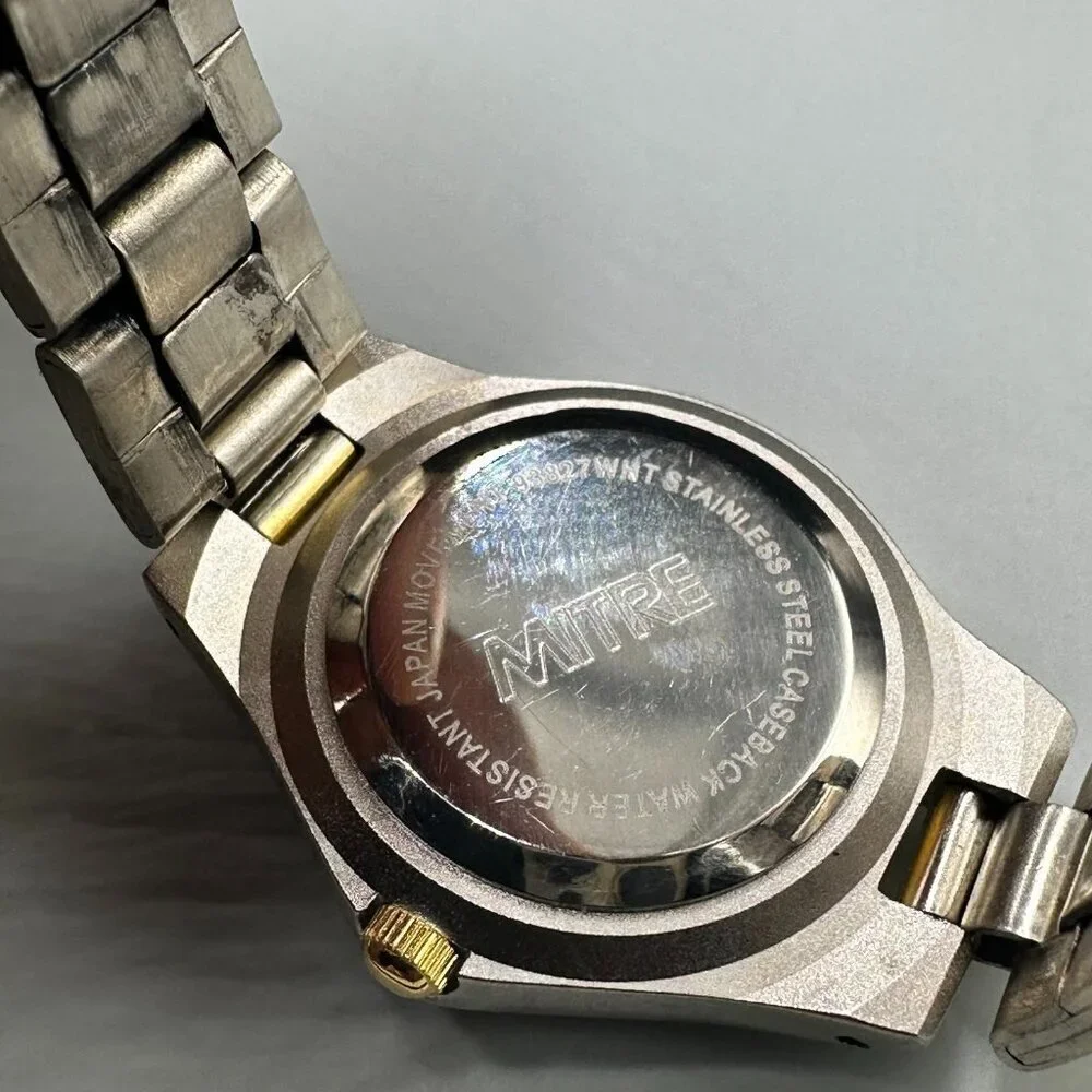 3/$30 Mitre Watch Women Silver Gold Two Tone Date Window New Battery 7.5 Inch